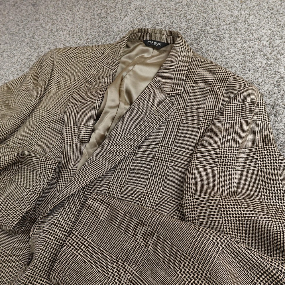 Jos A Bank Blazer Mens 42L Brown Silk Camel Hair Houndstooth Sport Coat Jacket